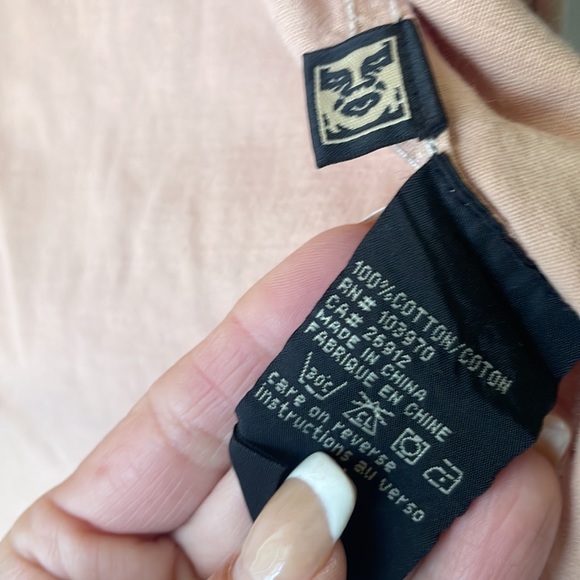 Obey shirt women’s button up size medium light peach color - Picture 5 of 6